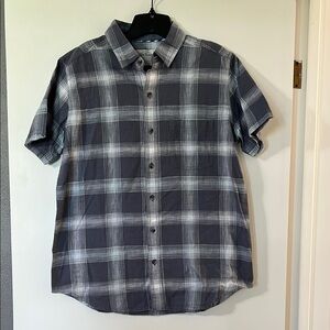 Gray Plaid Casual Button Down Shirt Relaxed Fit